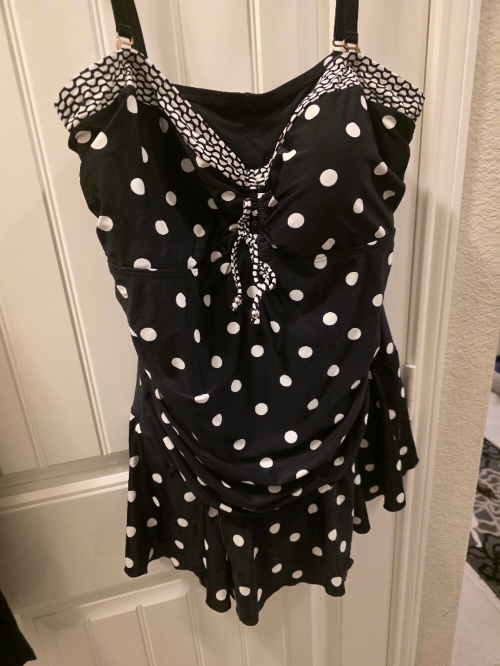 Always for Me Chic Prints Black and White Polka Dot Bathing Suit 22W